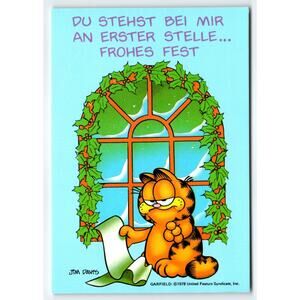 1978 Garfield Christmas Postcard Jim Davis West Germany Printed Holiday